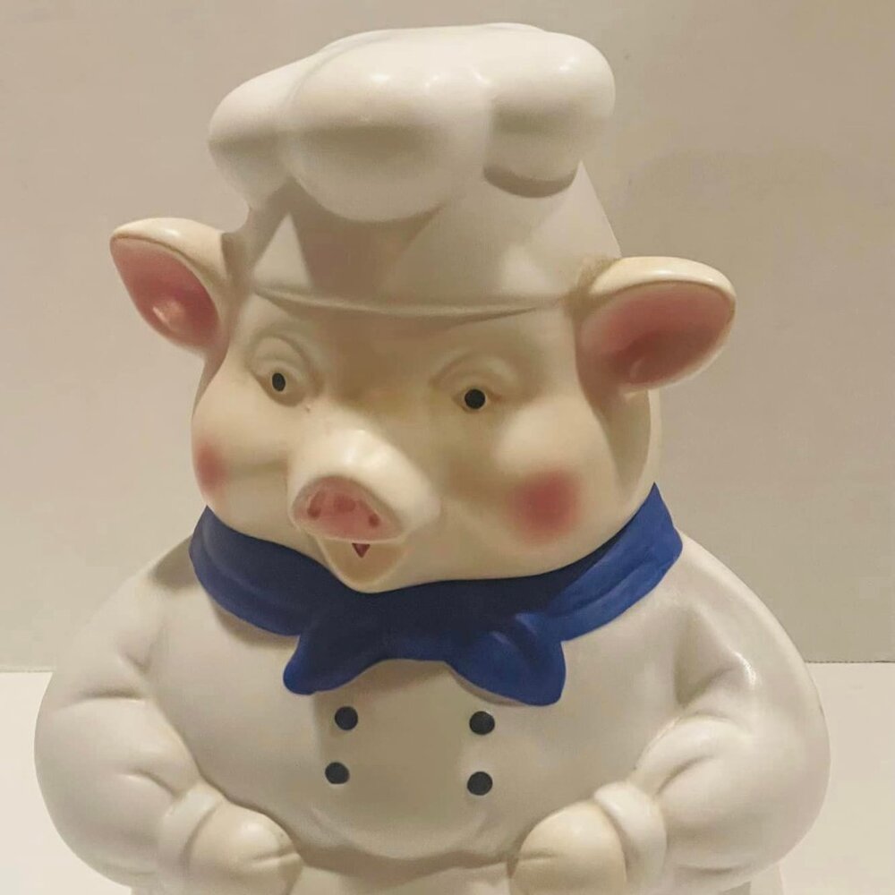 Vintage Ckro Chef Baker Pig Cookie Snack Jar In Bakery Outfit 11"